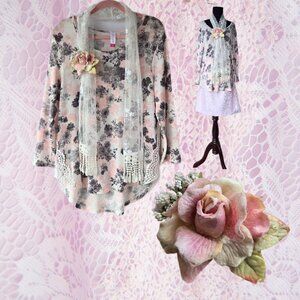 BUNDLE (3) Sweater Top & Rose Brooch Accessory Romantic Lace Fairycore Cottage